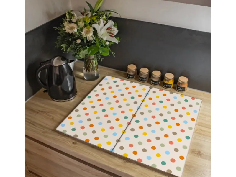 Outlet Banjado Herdabdeckplatte Glas 2 Teilig Je 30x52CM Schneidebrett Herdabdeckung Mit Motiv Bunte Punkte