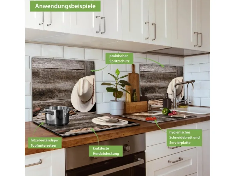 Banjado Herdabdeckplatte Glas 1 Teilig 60x52CM Schneidebrett Herdabdeckung Mit Motiv Linedance Set< Herde|Kochfelder