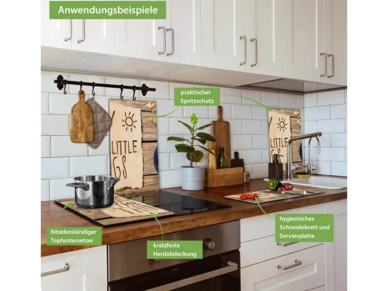 Banjado Herdabdeckplatte Glas 2 Teilig Je 30x52CM Schneidebrett Herdabdeckung Mit Motiv Happy Day< Herde|Kochfelder
