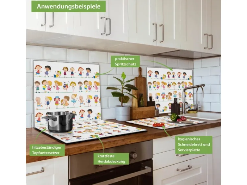 Clearance Banjado Herdabdeckplatte Glas 1 Teilig 60x52CM Schneidebrett Herdabdeckung Mit Motiv Kinder