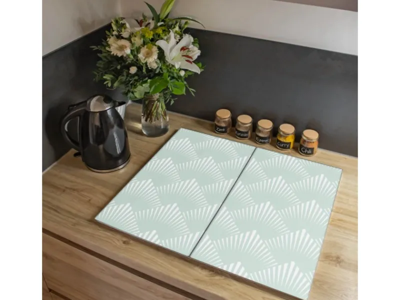 Banjado Herdabdeckplatte Glas 2 Teilig Je 30x52CM Schneidebrett Herdabdeckung Mit Motiv Strahlen Mint< Schneidebretter|Herdabdeckungen