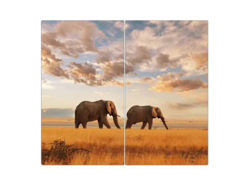 Banjado Schneidebretter|Herdabdeckungen<Herdabdeckplatte Glas 2 Teilig Je 30x52CM Schneidebrett Herdabdeckung Mit Motiv Elefanten