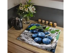 Clearance Banjado Herdabdeckplatte Glas 1 Teilig 60x52CM Schneidebrett Herdabdeckung Mit Motiv Blaubeeren