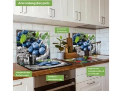 Clearance Banjado Herdabdeckplatte Glas 1 Teilig 60x52CM Schneidebrett Herdabdeckung Mit Motiv Blaubeeren