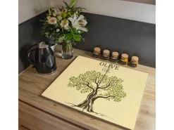Banjado Herdabdeckplatte Glas 2 Teilig Je 30x52CM Schneidebrett Herdabdeckung Mit Motiv Olivenbaum< Herde|Herdabdeckungen