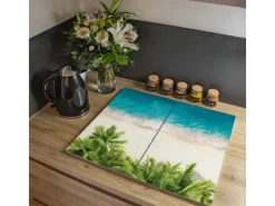 Banjado Herdabdeckplatte Glas 2 Teilig Je 30x52CM Schneidebrett Herdabdeckung Mit Motiv Strandtag< Schneidebretter|Herdabdeckungen