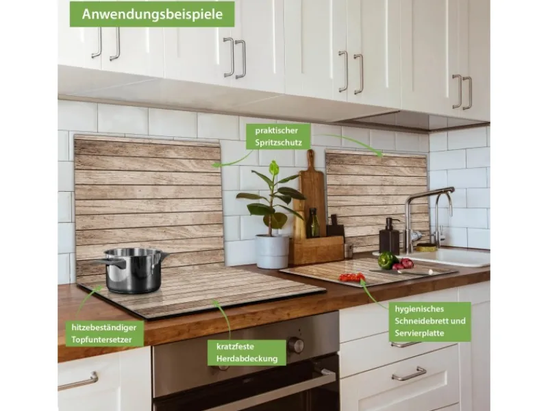 Banjado Herdabdeckplatte Glas 1 Teilig 60x52CM Schneidebrett Herdabdeckung Mit Motiv Blasse Holzlatten< Schneidebretter|Herdabdeckungen
