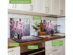 Banjado Herdabdeckplatte Glas 1 Teilig 60x52CM Schneidebrett Herdabdeckung Mit Motiv Lavendel 2< Schneidebretter|Herdabdeckungen