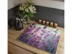 Banjado Herdabdeckplatte Glas 1 Teilig 60x52CM Schneidebrett Herdabdeckung Mit Motiv Lavendel 2< Schneidebretter|Herdabdeckungen