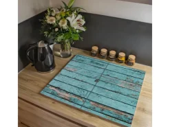 Banjado Schneidebretter|Herde<Herdabdeckplatte Glas 2 Teilig Je 30x52CM Schneidebrett Herdabdeckung Mit Motiv Blaue Holzlatten