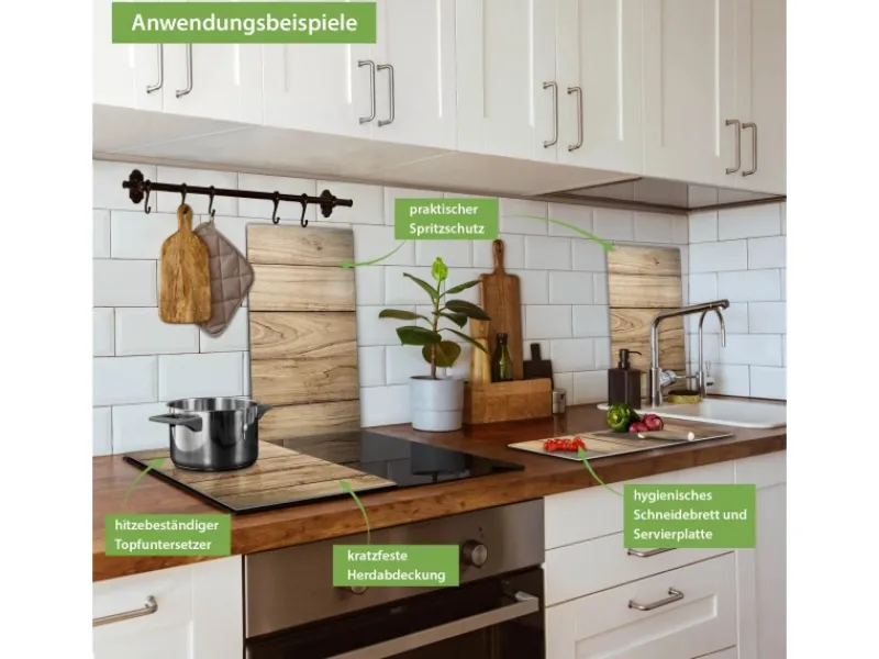 Banjado Herdabdeckplatte Glas 2 Teilig Je 30x52CM Schneidebrett Herdabdeckung Mit Motiv Holzplanken< Herdabdeckungen|Kochfelder