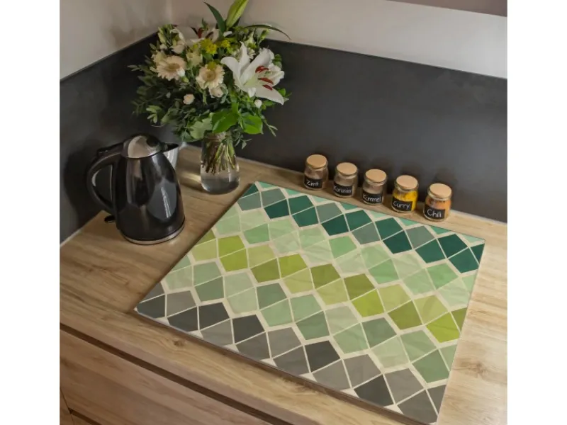 Banjado Herdabdeckplatte Glas 1 Teilig 60x52CM Schneidebrett Herdabdeckung Mit Motiv Vier Farben Grün< Schneidebretter|Herde