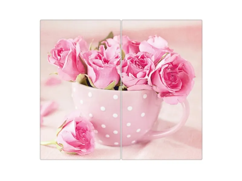 Sale Banjado Herdabdeckplatte Glas 2 Teilig Je 30x52CM Schneidebrett Herdabdeckung Mit Motiv Tasse Voll Rosen