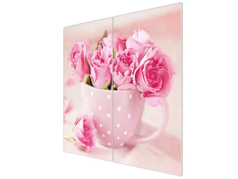 Sale Banjado Herdabdeckplatte Glas 2 Teilig Je 30x52CM Schneidebrett Herdabdeckung Mit Motiv Tasse Voll Rosen