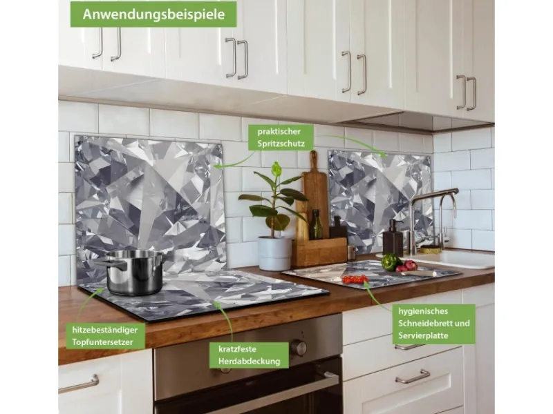 Banjado Herdabdeckplatte Glas 1 Teilig 60x52CM Schneidebrett Herdabdeckung Mit Motiv Facetten Monochrome< Schneidebretter|Herde