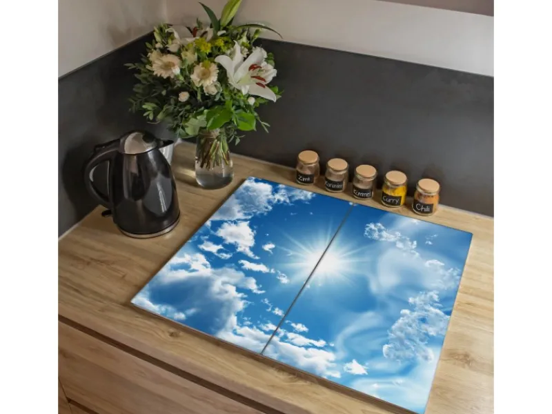 Banjado Herdabdeckplatte Glas 2 Teilig Je 30x52CM Schneidebrett Herdabdeckung Mit Motiv Clouds< Kochfelder