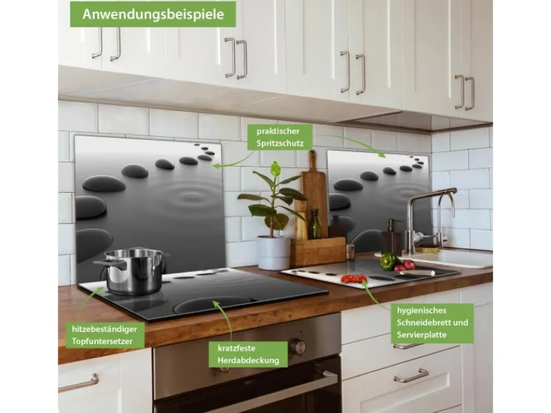 Banjado Herdabdeckungen|Schneidebretter<Herdabdeckplatte Glas 1 Teilig 60x52CM Schneidebrett Herdabdeckung Mit Motiv Schwarze Steine