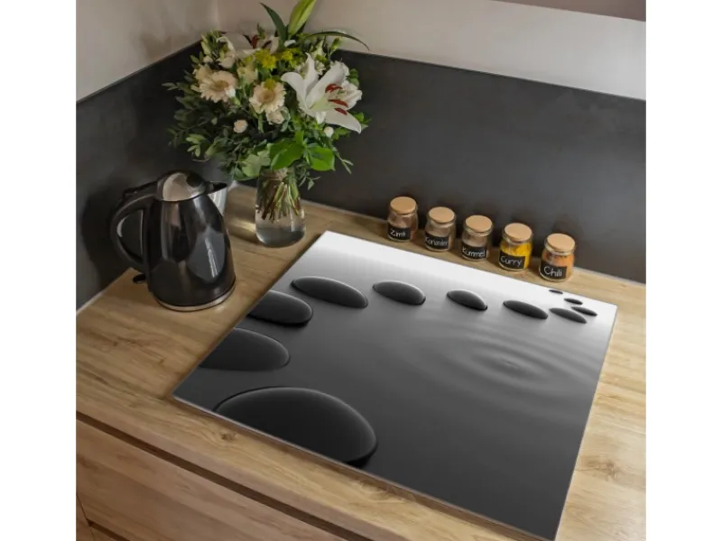 Banjado Herdabdeckungen|Schneidebretter<Herdabdeckplatte Glas 1 Teilig 60x52CM Schneidebrett Herdabdeckung Mit Motiv Schwarze Steine