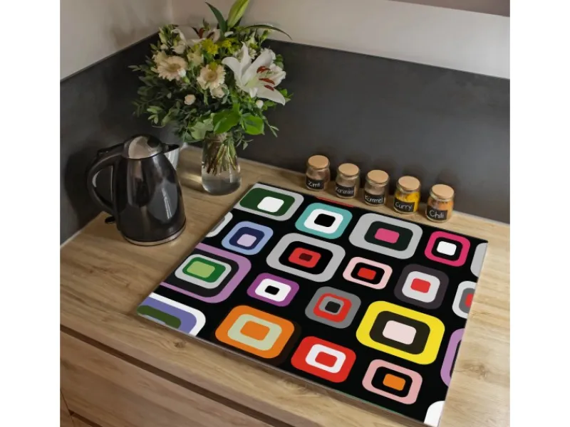 Banjado Herdabdeckungen|Herde<Herdabdeckplatte Glas 1 Teilig 60x52CM Schneidebrett Herdabdeckung Mit Motiv Retro