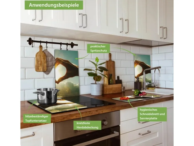 Outlet Banjado Herdabdeckplatte Glas 2 Teilig Je 30x52CM Schneidebrett Herdabdeckung Mit Motiv Sonne Im Herzen