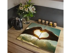 Outlet Banjado Herdabdeckplatte Glas 2 Teilig Je 30x52CM Schneidebrett Herdabdeckung Mit Motiv Sonne Im Herzen