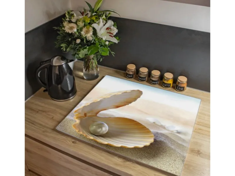 Discount Banjado Herdabdeckplatte Glas 1 Teilig 60x52CM Schneidebrett Herdabdeckung Mit Motiv Perlenmuschel