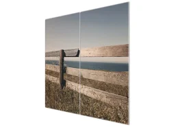 Best Banjado Herdabdeckplatte Glas 2 Teilig Je 30x52CM Schneidebrett Herdabdeckung Mit Motiv Zaun Am Meer