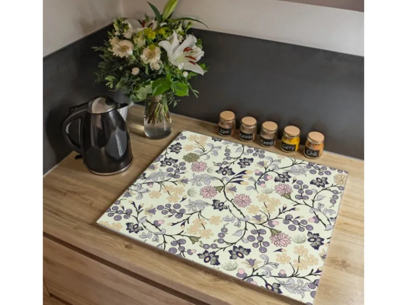 Banjado Herdabdeckplatte Glas 1 Teilig 60x52CM Schneidebrett Herdabdeckung Mit Motiv Florale Tapete< Herde|Kochfelder