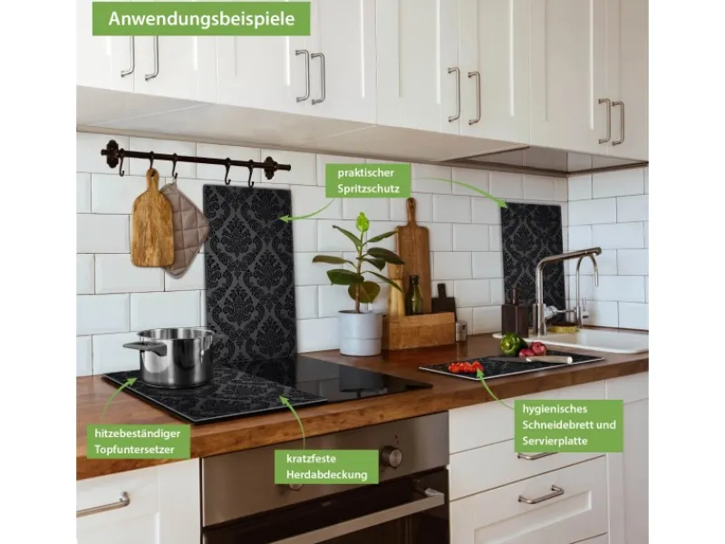Banjado Herdabdeckplatte Glas 2 Teilig Je 30x52CM Schneidebrett Herdabdeckung Mit Motiv Black Deluxe< Schneidebretter|Herdabdeckungen