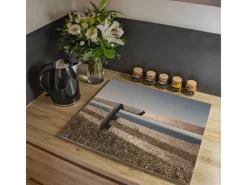 Banjado Schneidebretter|Herde<Herdabdeckplatte Glas 1 Teilig 60x52CM Schneidebrett Herdabdeckung Mit Motiv Zaun Am Meer