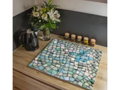 Banjado Herdabdeckplatte Glas 2 Teilig Je 30x52CM Schneidebrett Herdabdeckung Mit Motiv Mosaik Blau< Herde|Kochfelder