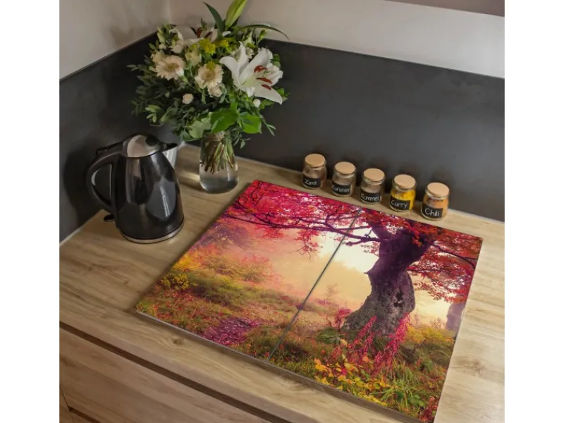 Banjado Herdabdeckplatte Glas 2 Teilig Je 30x52CM Schneidebrett Herdabdeckung Mit Motiv Lichtung Im Herbst< Schneidebretter|Herdabdeckungen