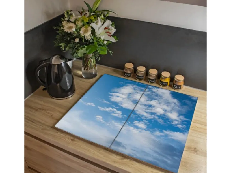 Banjado Herdabdeckplatte Glas 2 Teilig Je 30x52CM Schneidebrett Herdabdeckung Mit Motiv Wolken 1< Herde|Kochfelder