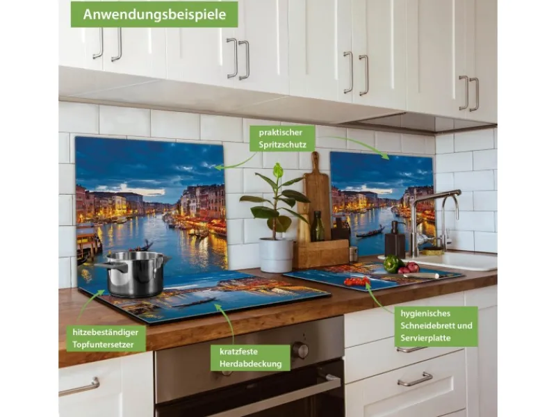 Banjado Schneidebretter|Herdabdeckungen<Herdabdeckplatte Glas 1 Teilig 60x52CM Schneidebrett Herdabdeckung Mit Motiv Canale Grande Bei Nacht