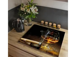Banjado Schneidebretter|Herdabdeckungen<Herdabdeckplatte Glas 2 Teilig Je 30x52CM Schneidebrett Herdabdeckung Mit Motiv Whiskey & Cigar