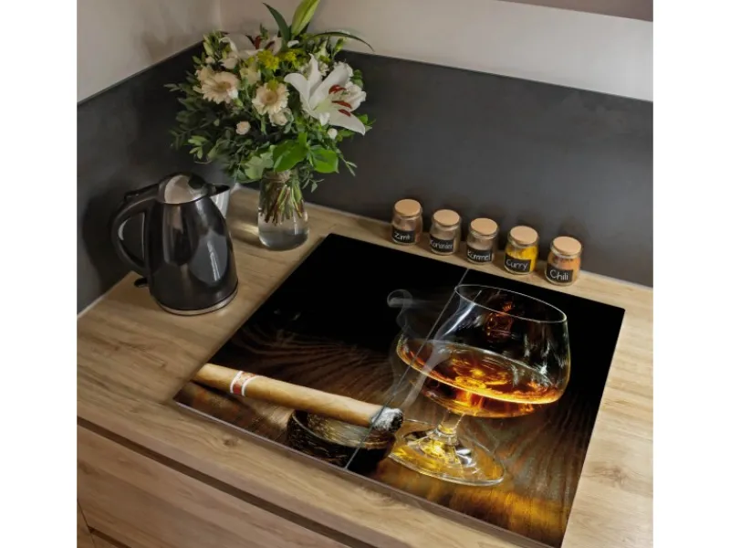 Banjado Schneidebretter|Herdabdeckungen<Herdabdeckplatte Glas 2 Teilig Je 30x52CM Schneidebrett Herdabdeckung Mit Motiv Whiskey & Cigar