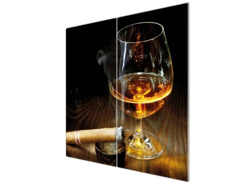 Banjado Schneidebretter|Herdabdeckungen<Herdabdeckplatte Glas 2 Teilig Je 30x52CM Schneidebrett Herdabdeckung Mit Motiv Whiskey & Cigar