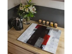 Banjado Herdabdeckplatte Glas 1 Teilig 60x52CM Schneidebrett Herdabdeckung Mit Motiv Abstrakt Rot< Schneidebretter|Herdabdeckungen