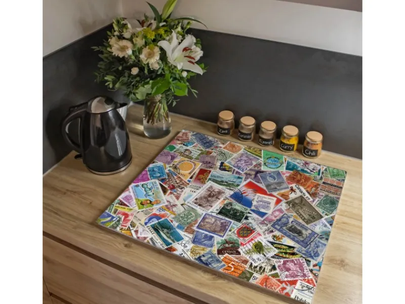 Banjado Herde|Kochfelder<Herdabdeckplatte Glas 1 Teilig 60x52CM Schneidebrett Herdabdeckung Mit Motiv Briefmarken