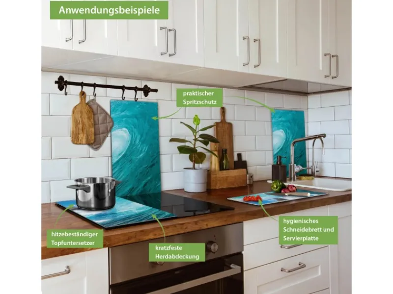 Online Banjado Herdabdeckplatte Glas 2 Teilig Je 30x52CM Schneidebrett Herdabdeckung Mit Motiv Perfekte Welle