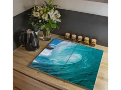 Online Banjado Herdabdeckplatte Glas 2 Teilig Je 30x52CM Schneidebrett Herdabdeckung Mit Motiv Perfekte Welle