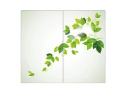 Banjado Herdabdeckplatte Glas 2 Teilig Je 30x52CM Schneidebrett Herdabdeckung Mit Motiv Ranke Gelb Weiß< Kochfelder|Küchenrückwände