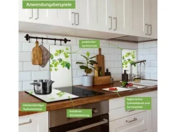 Banjado Herdabdeckplatte Glas 2 Teilig Je 30x52CM Schneidebrett Herdabdeckung Mit Motiv Ranke Gelb Weiß< Kochfelder|Küchenrückwände