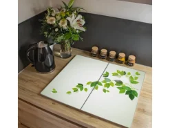 Banjado Herdabdeckplatte Glas 2 Teilig Je 30x52CM Schneidebrett Herdabdeckung Mit Motiv Ranke Gelb Weiß< Kochfelder|Küchenrückwände