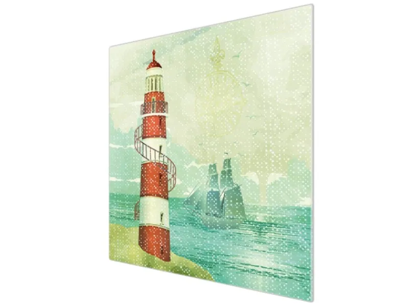 Banjado Schneidebretter|Herdabdeckungen<Herdabdeckplatte Glas 1 Teilig 60x52CM Schneidebrett Herdabdeckung Mit Motiv Alter Leuchtturm