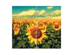 Sale Banjado Herdabdeckplatte Glas 2 Teilig Je 30x52CM Schneidebrett Herdabdeckung Mit Motiv Sonnenblumen