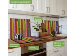Banjado Herdabdeckplatte Glas 1 Teilig 60x52CM Schneidebrett Herdabdeckung Mit Motiv Holz Collage Bunt< Schneidebretter|Herdabdeckungen