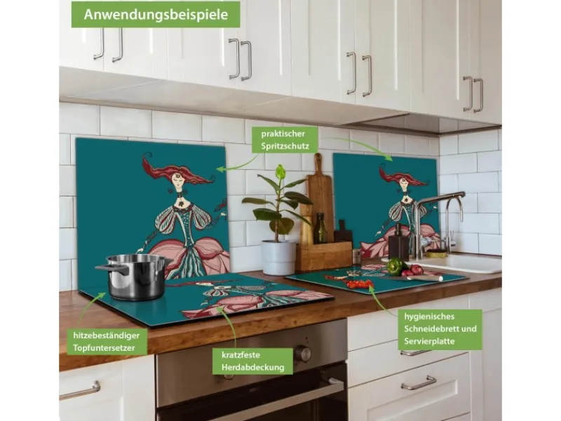 Online Banjado Herdabdeckplatte Glas 1 Teilig 60x52CM Schneidebrett Herdabdeckung Mit Motiv Miss Chantal
