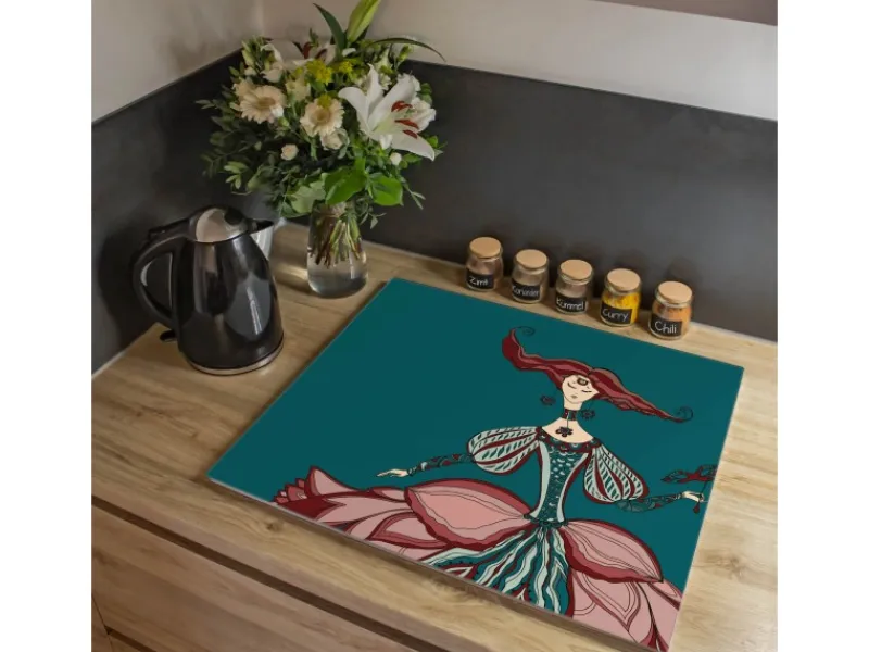 Online Banjado Herdabdeckplatte Glas 1 Teilig 60x52CM Schneidebrett Herdabdeckung Mit Motiv Miss Chantal