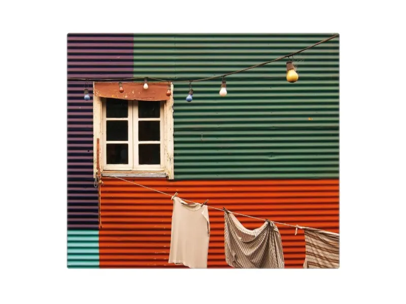 Online Banjado Herdabdeckplatte Glas 1 Teilig 60x52CM Schneidebrett Herdabdeckung Mit Motiv Buntes Haus